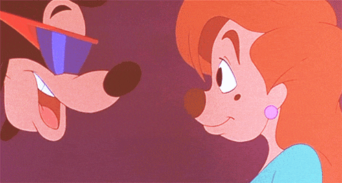 a goofy and a woman are looking at each other