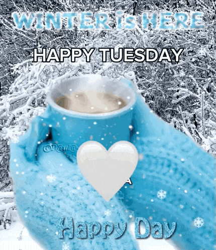 a happy tuesday greeting card with a cup of coffee