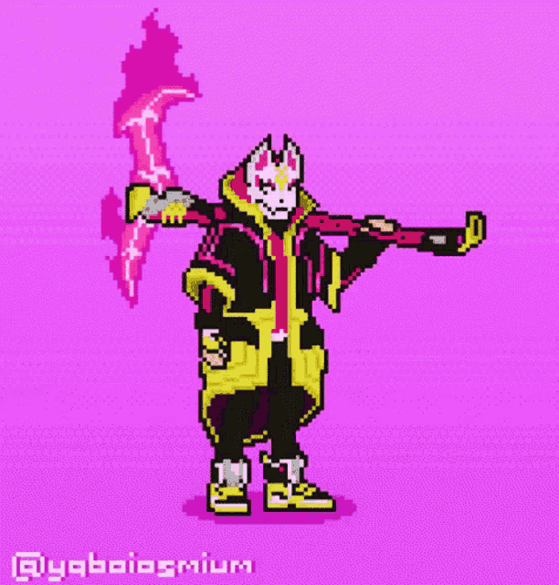a pixel art of drift from fortnite holding a gun
