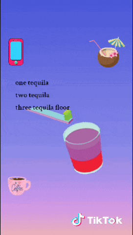 a screenshot of a tiktok video shows a cup of coffee a phone and a coconut drink