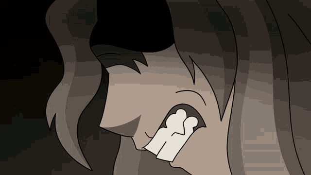 a close up of a cartoon character 's mouth with teeth visible