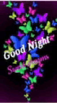 a purple background with colorful butterflies and the words `` good night '' .