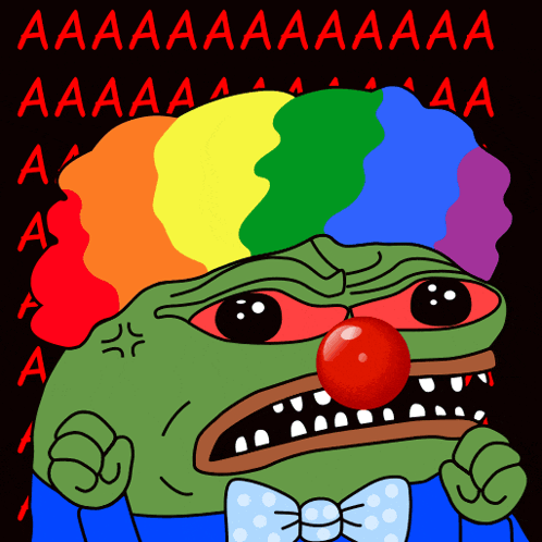 a cartoon of a clown with a red nose and a rainbow hair