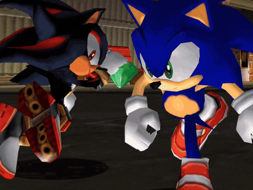 shadow the hedgehog and sonic the hedgehog are standing next to each other in a video game