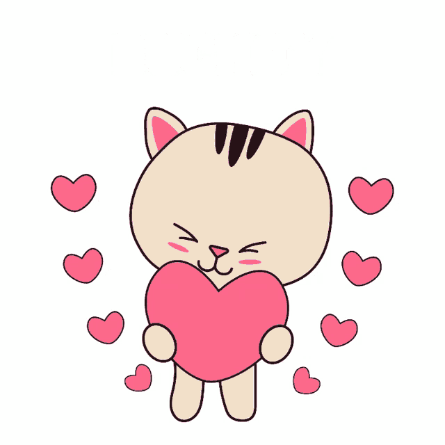 a cartoon cat is holding a pink heart and the words i wabyu are above it