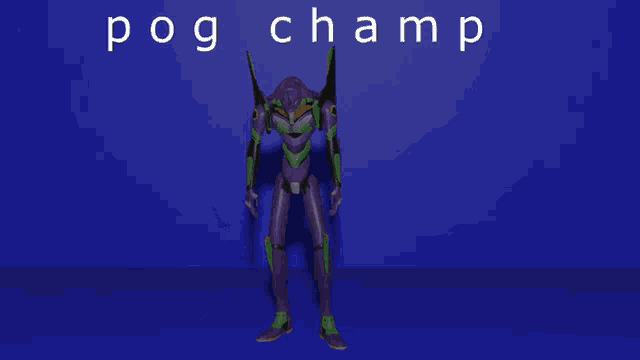 a blue background with the word pog champ in white letters