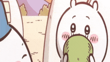 a cartoon drawing of a bear eating a green frog