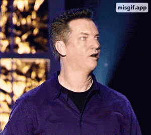 a man in a purple shirt is making a funny face with a misgif.app app behind him