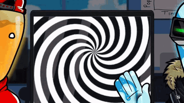a computer screen shows a hypnotic swirl and the words pop time