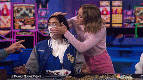 Wipe The Pie Off Your Face Kristen Bell GIF - Wipe The Pie Off Your Face Kristen Bell Family Game Fight GIFs