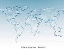 a map of the world made of water drops on a blue background .
