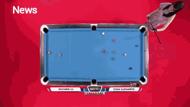 a pool table with the word news on the top