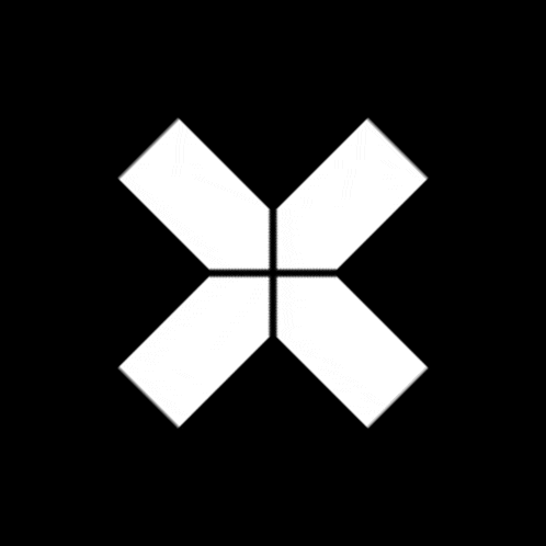 a white cross on a black background with four squares in the middle