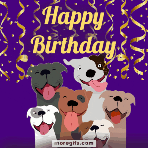 a group of dogs with their tongues out and the words " happy birthday " on the bottom