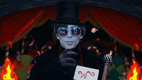 a man in a top hat and sunglasses is holding a card that says good morning the t-3