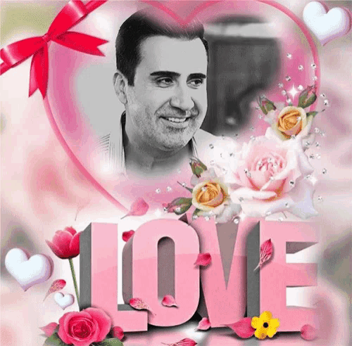 a picture of a man with the word love surrounded by flowers