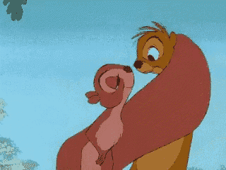 a cartoon of a meerkat and a squirrel hugging each other