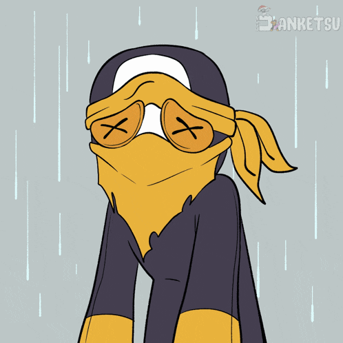a cartoon of a penguin wearing sunglasses and a bandana with x 's on his eyes