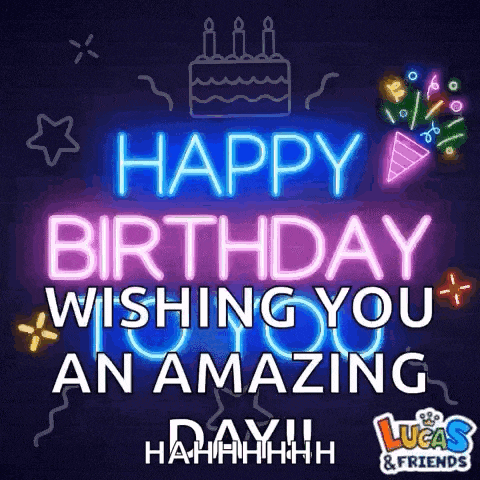 a neon sign that says `` happy birthday wishing you an amazing day !!! ''