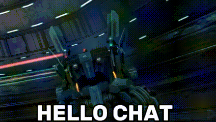 a robot with the words `` hello chat '' written on it .