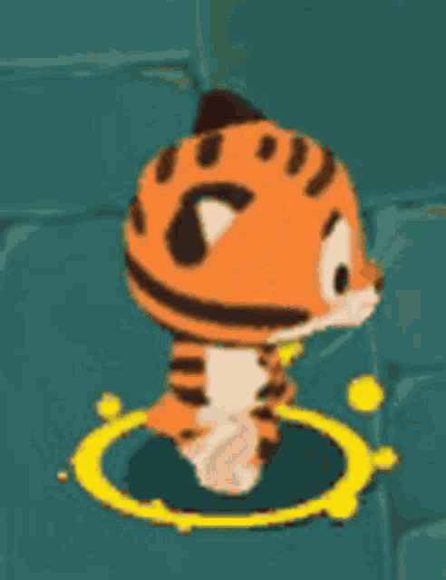 a cartoon tiger is standing in a circle in a video game .