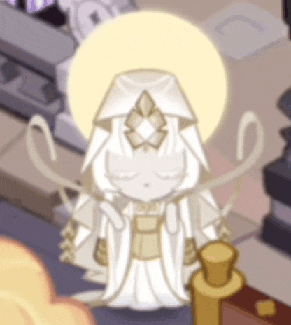 a cookie run character is standing next to a bottle of perfume and a candle .