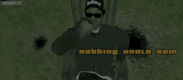 a video game character named robbing uncle sam is shown