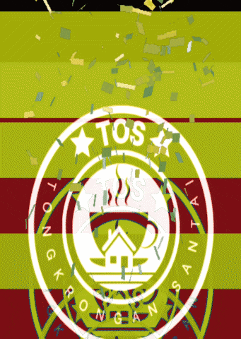 a green and red striped background with a tos logo