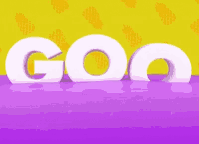 the word goo is written in white letters on a yellow and purple background
