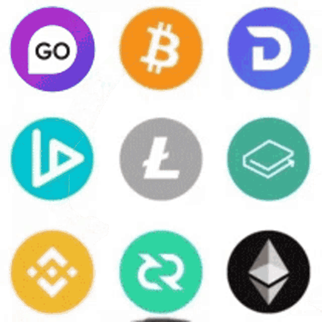 a set of cryptocurrency icons including bitcoin , ltc , ethereum , and go .