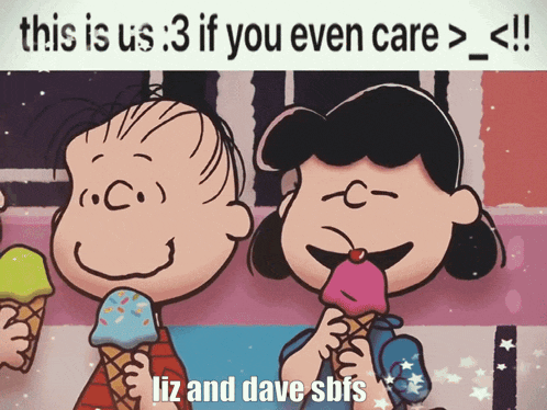 a cartoon of liz and dave eating ice cream cones