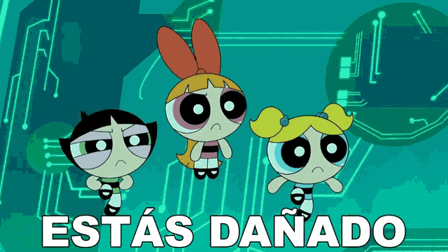 three cartoon characters are standing next to each other and the words estas danado are above them