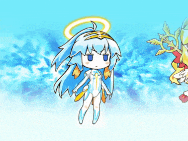 a cartoon drawing of a girl with a halo on her head