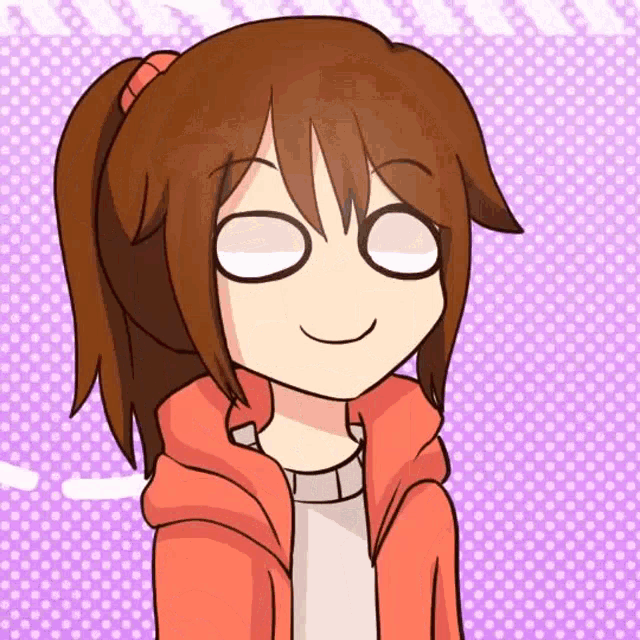 a cartoon of a girl with a ponytail and a red hoodie