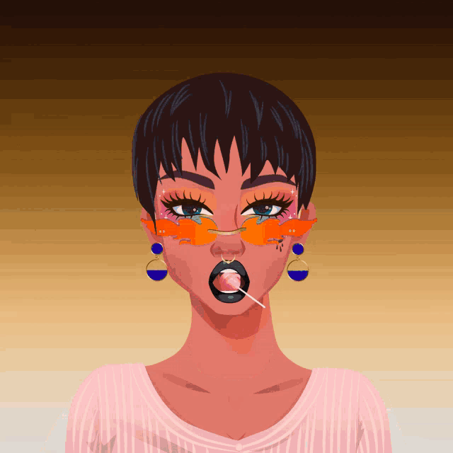 an illustration of a woman with a lollipop in her mouth and earrings