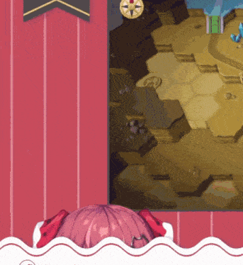 a girl with pink hair is looking at a screen with a map on it