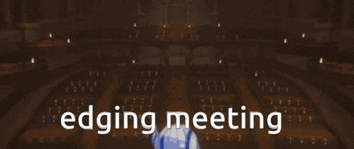 a picture of a man with white hair and the words " edging meeting "