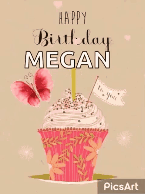 a happy birthday megan card with a cupcake