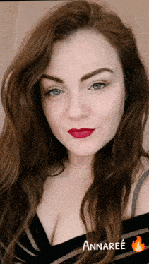 a woman with red lipstick and the name annaree on the bottom right
