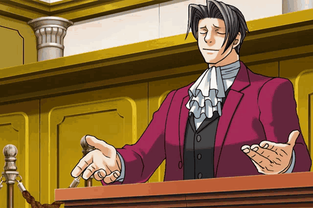 a cartoon of a man in a red suit giving a speech