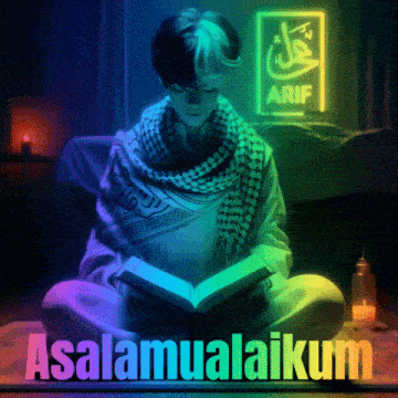 a person reading a book in front of a sign that says arif