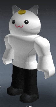 a white robot with a coin on its head