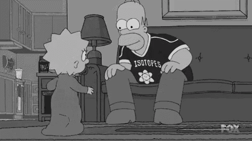 a black and white cartoon of homer simpson and maggie