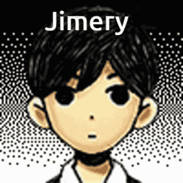 a pixel art drawing of a boy with the name jimery on it