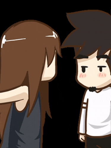 a cartoon of a boy and a girl standing next to each other with a black background