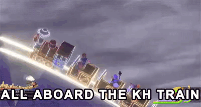 a cartoon of a train with the words all aboard the kh train on the bottom
