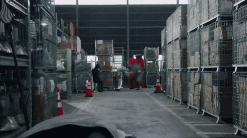 a warehouse filled with lots of boxes including one that says ' a ' on it