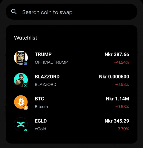 a screen shows a watchlist of coins including trump