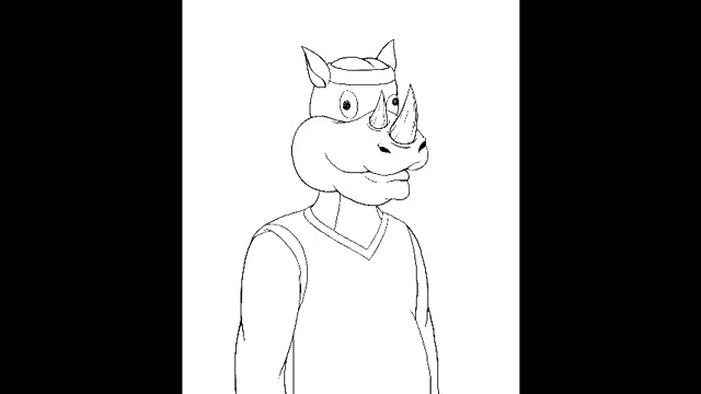 a black and white drawing of a rhino wearing a leather jacket and a crown .