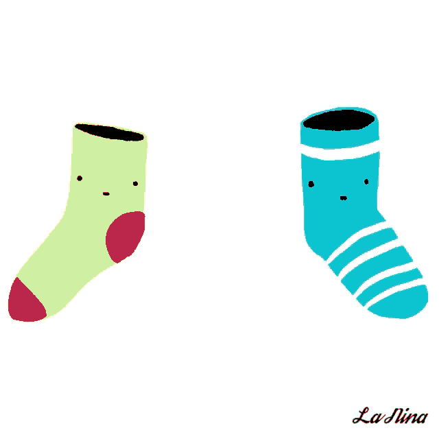 a couple of socks with faces on them and the name la nina on the bottom right